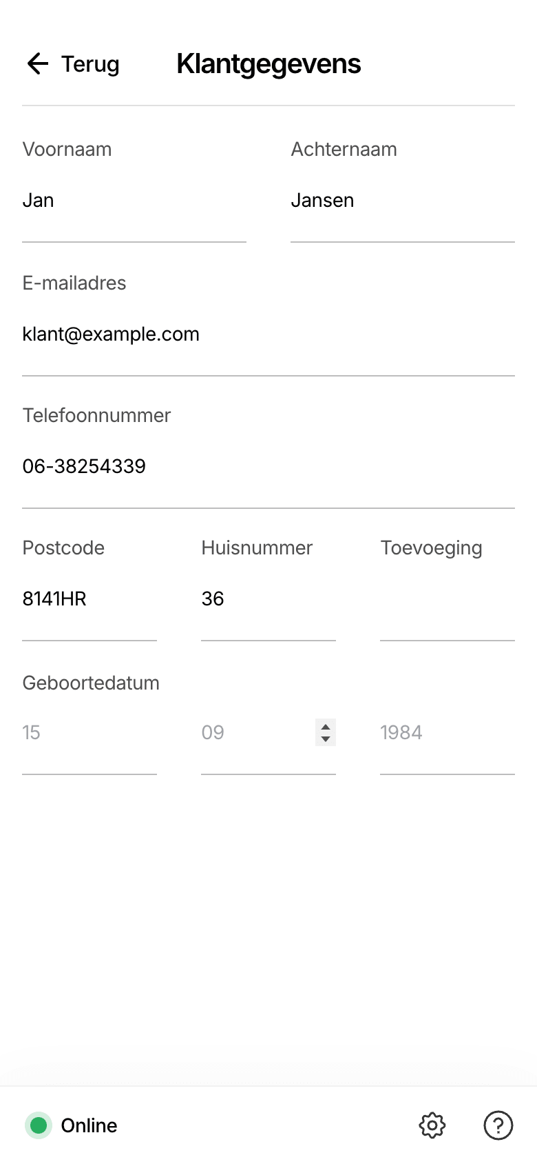 Het formulier Klantgegevens