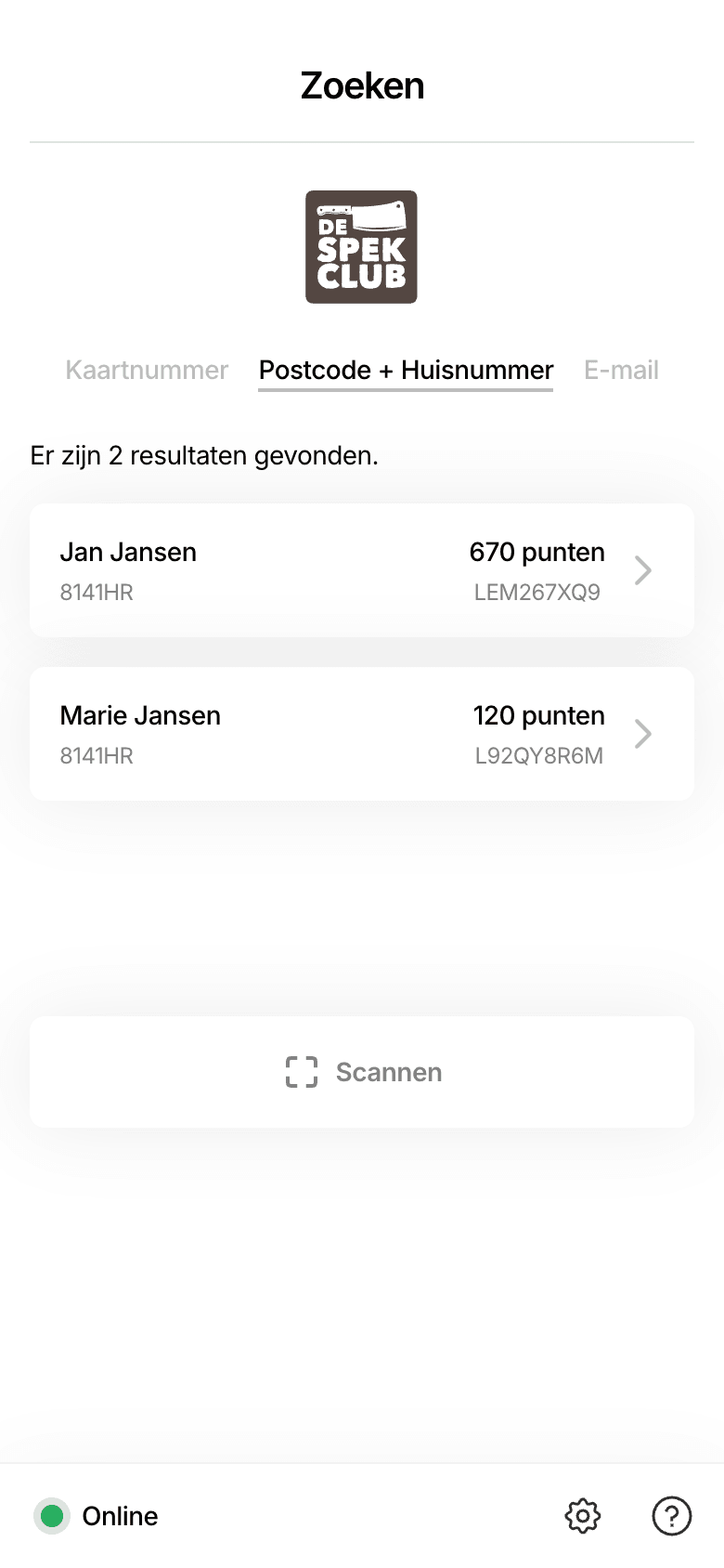 De lijst met meerdere zoekresultaten