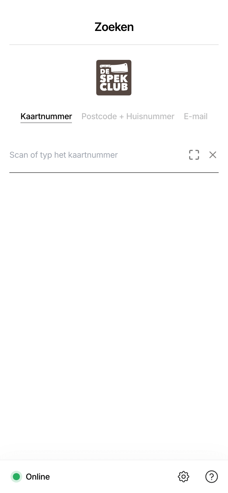 Het zoekscherm met drie tabs